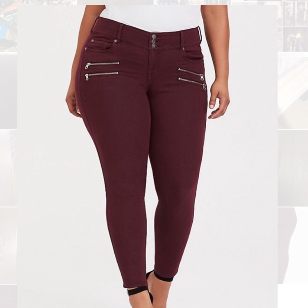Multi-Zip Jegging Burgandy Wash